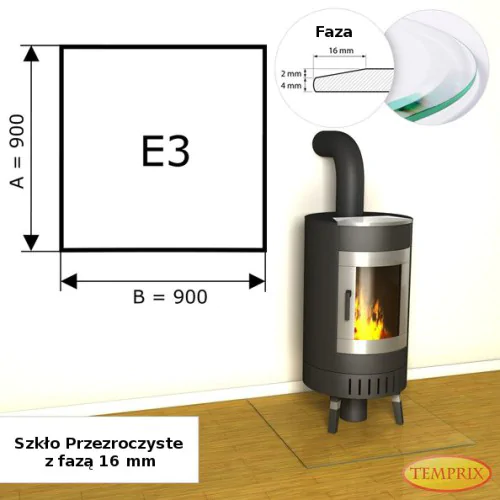Temprix - Podstawa kominkowa z fazą ze szkła przezroczystego E3